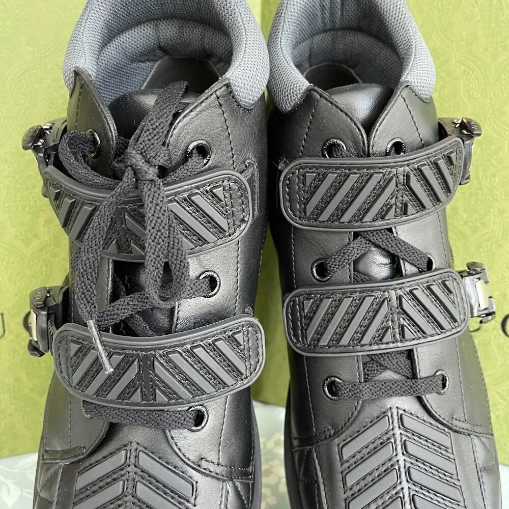Gucci 718665 Black Leather Quebec Hi-top‎ Calf Men's Sneakers Shoe, Sz G10
